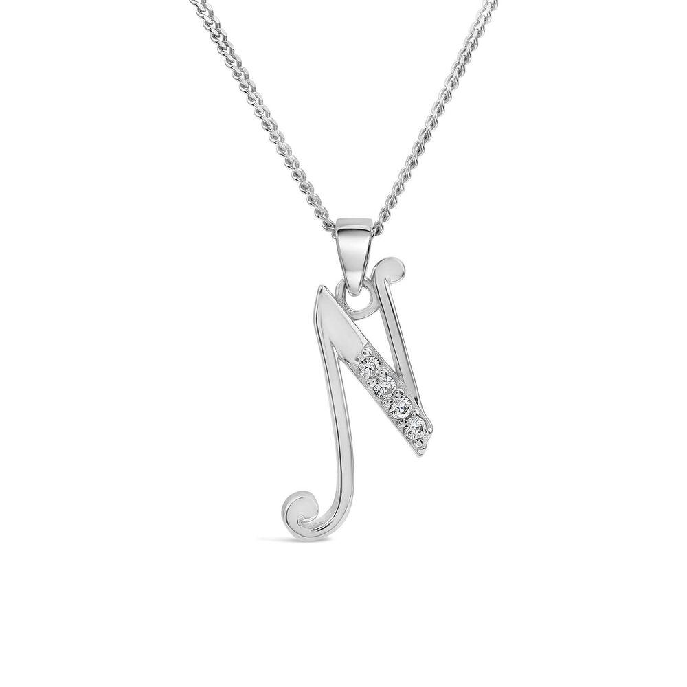 Sterling Silver Script Cubic Zirconia Initial N Pendant image number 0