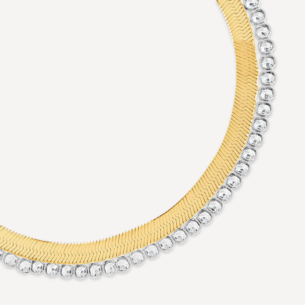 Sterling Silver & Yellow Gold Plated Double Herringbone Cubic Zirconia Tennis Bracelet image number 1