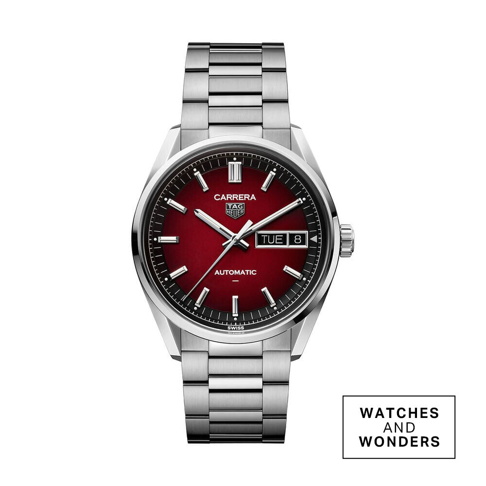 TAG Heuer Carrera Day-Date 41mm Smokey Red Dial Stainless Steel Bracelet Watch