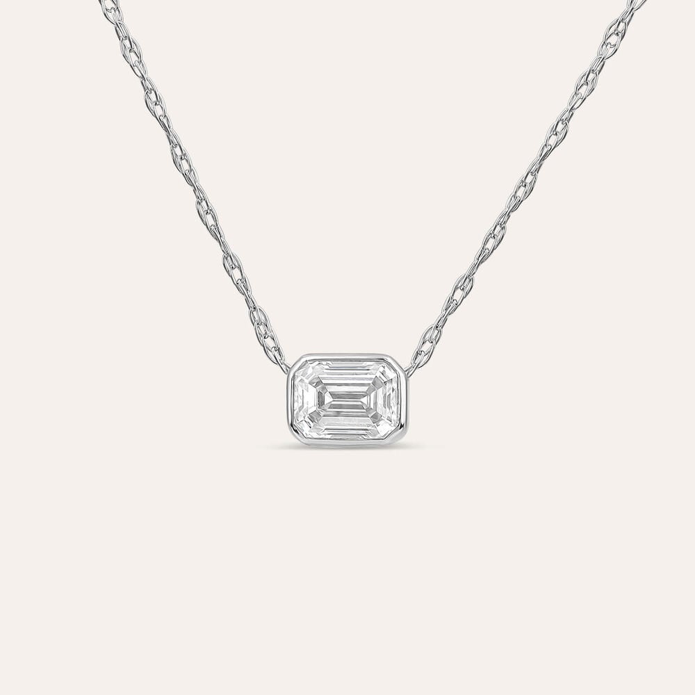 Born Kissed with Diamonds 9ct White Gold Lab Grown 0.20ct Emerald Cut Diamond Pendant