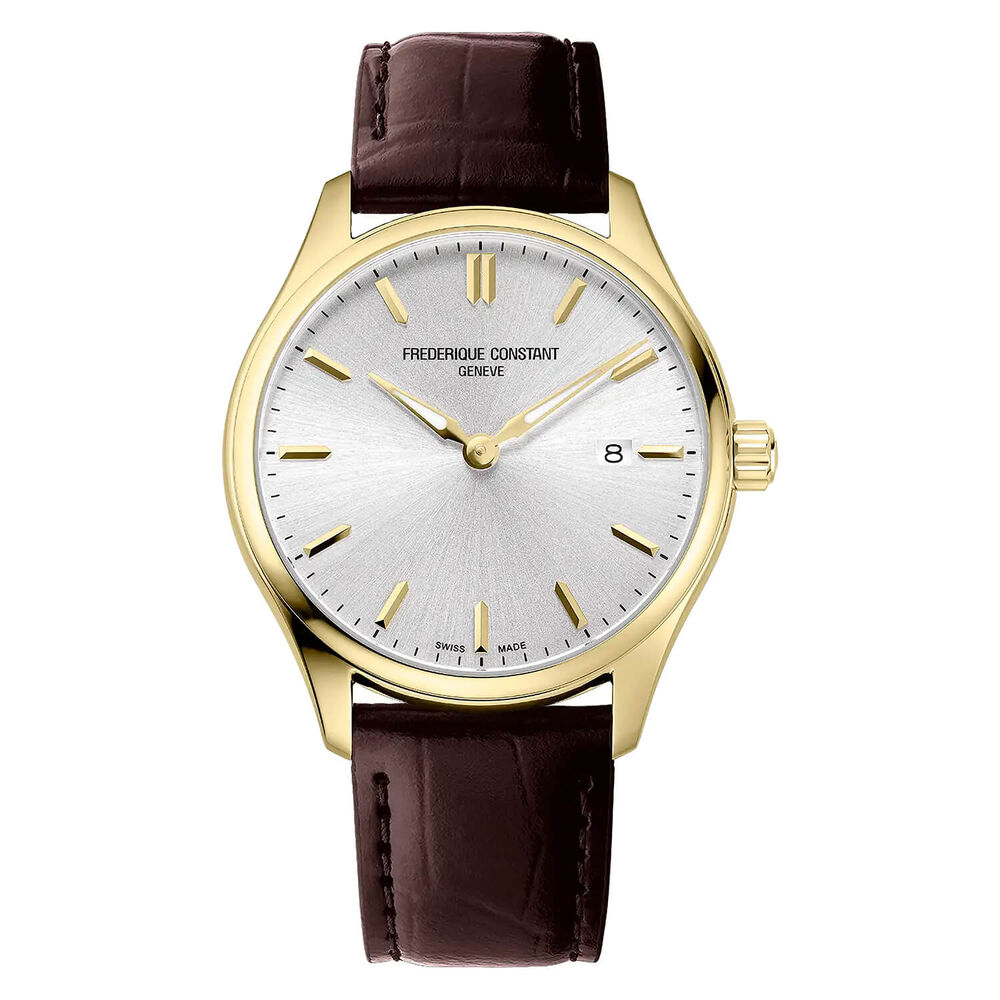 Frederique Constant Classics Index Quartz 40mm Silver Dial Brown Strap Watch