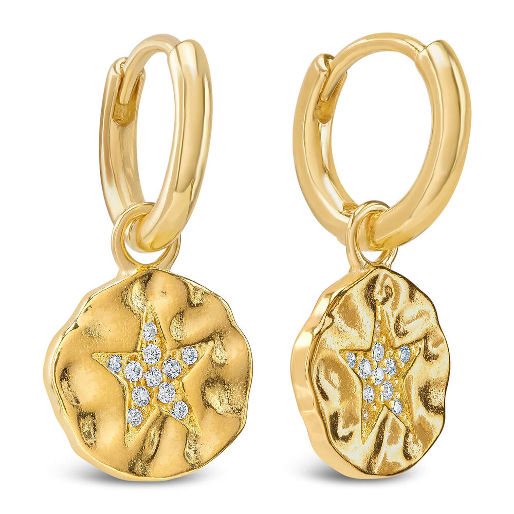 Silver & Gold Plated Cubic Zirconia Star Disc on Hoop Earrings