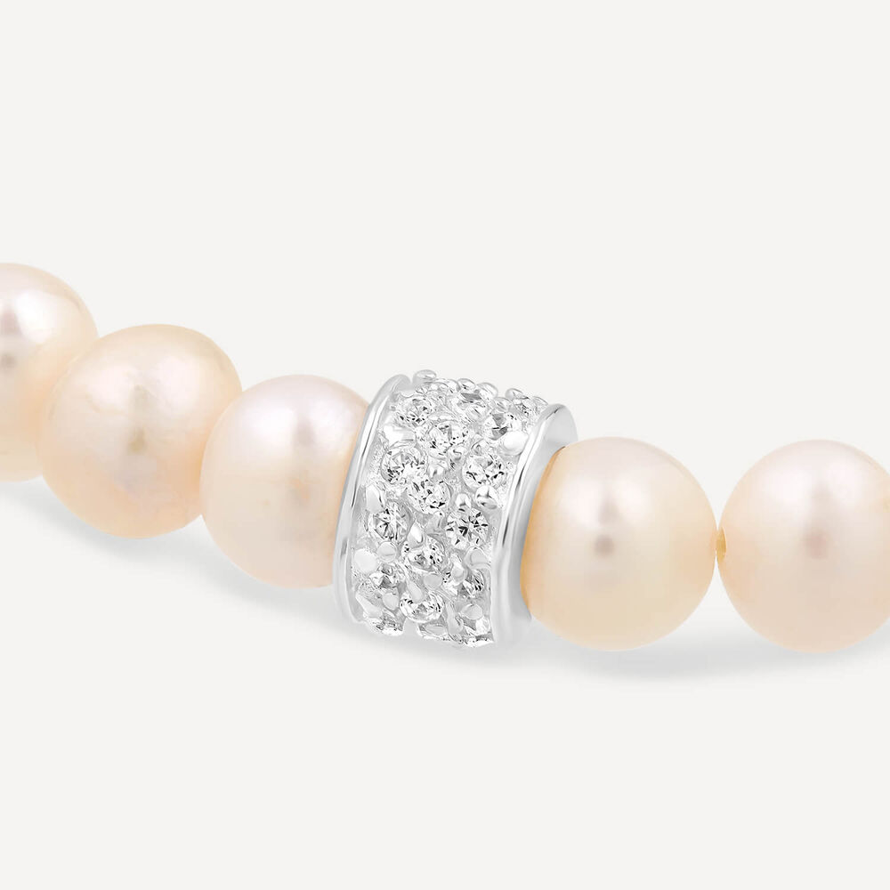 Sterling Silver Freshwater Pearls & Pave Cubic Zirconia Barrel Bracelet image number 2
