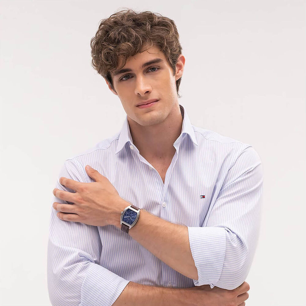 Tommy Hilfiger Oxford 36mm Blue Dial Brown Leather Strap Watch image number 4