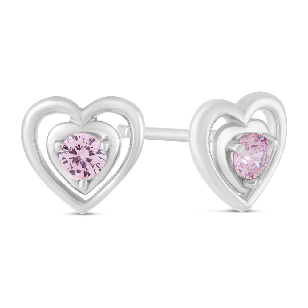 Little Treasure Sterling Silver Pink Crystal Heart Stud Earrings