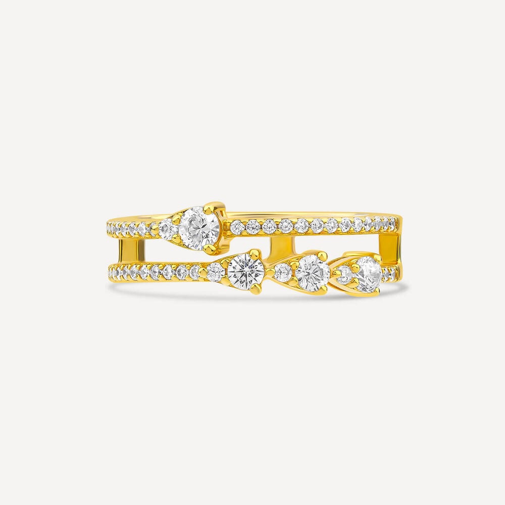 Sterling Silver Yellow Gold Plated Round Cubic Zirconia Two Row Stacking Ring