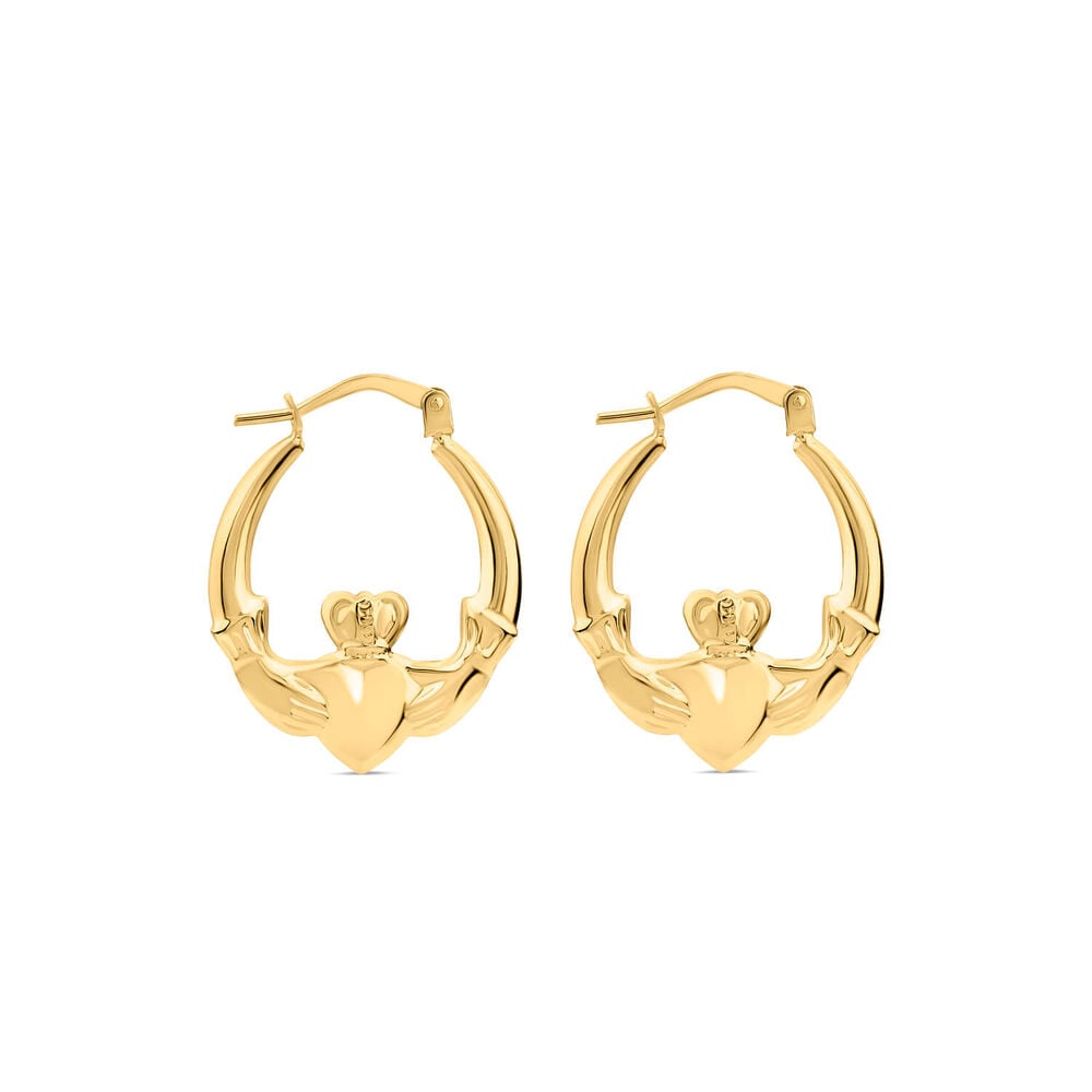 9ct Yellow Gold Medium Claddagh Creole Hoop Earrings