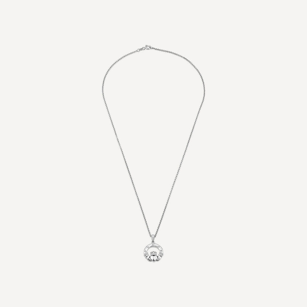 Silver Cubic Zirconia Claddagh Pendant image number 2