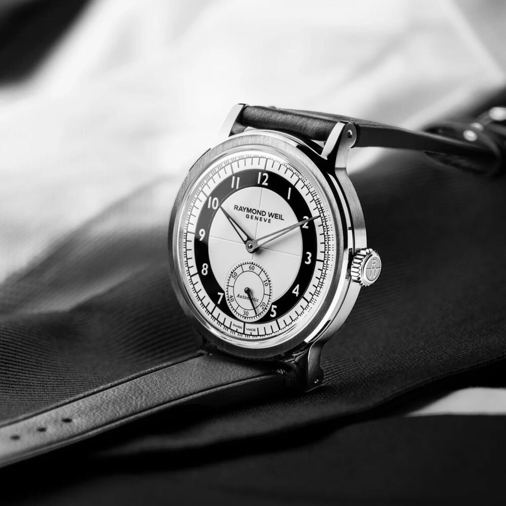 Raymond Weil Millesime 39mm Tuxedo Dial Leather Strap Watch