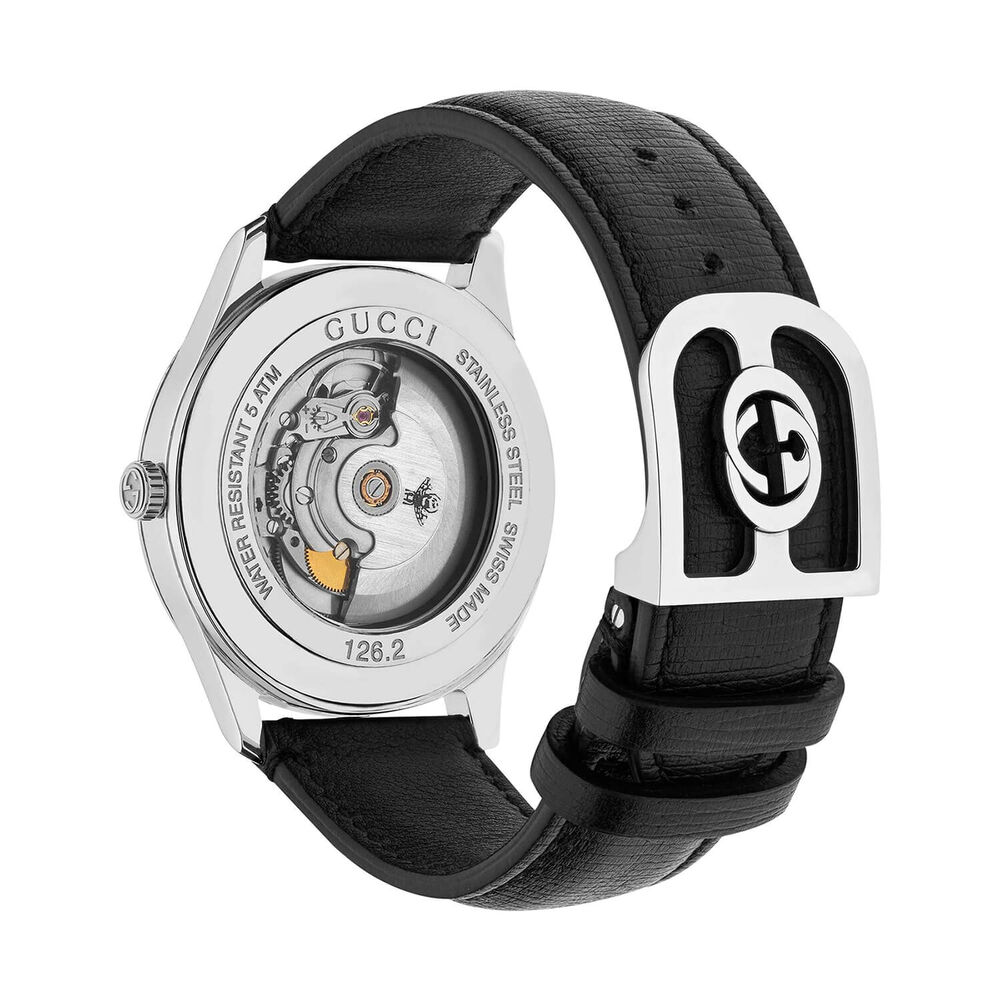 Pre-Owned Gucci G-Timeless 42mm Black Onyx Dial Black Leather Strap Watch
