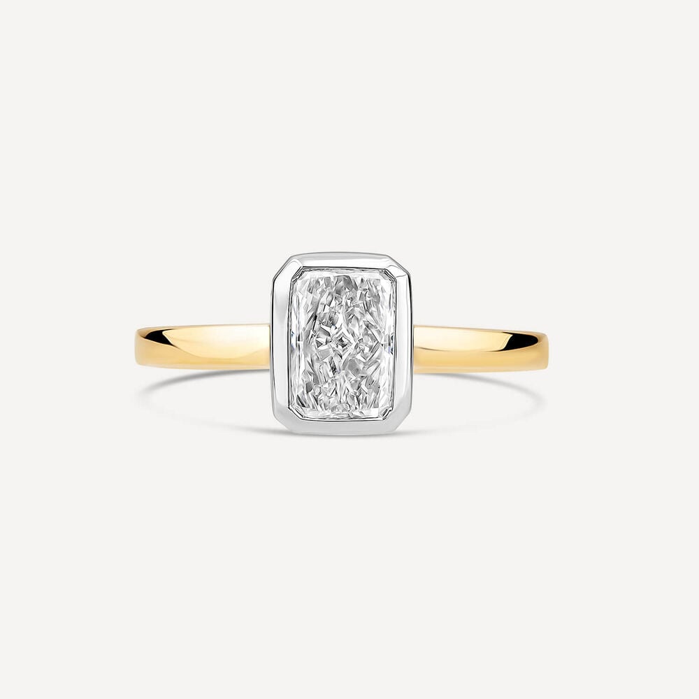 Born 18ct Yellow Gold 1.50ct Lab Grown Diamond Radiant Bezel Set Solitaire Ring