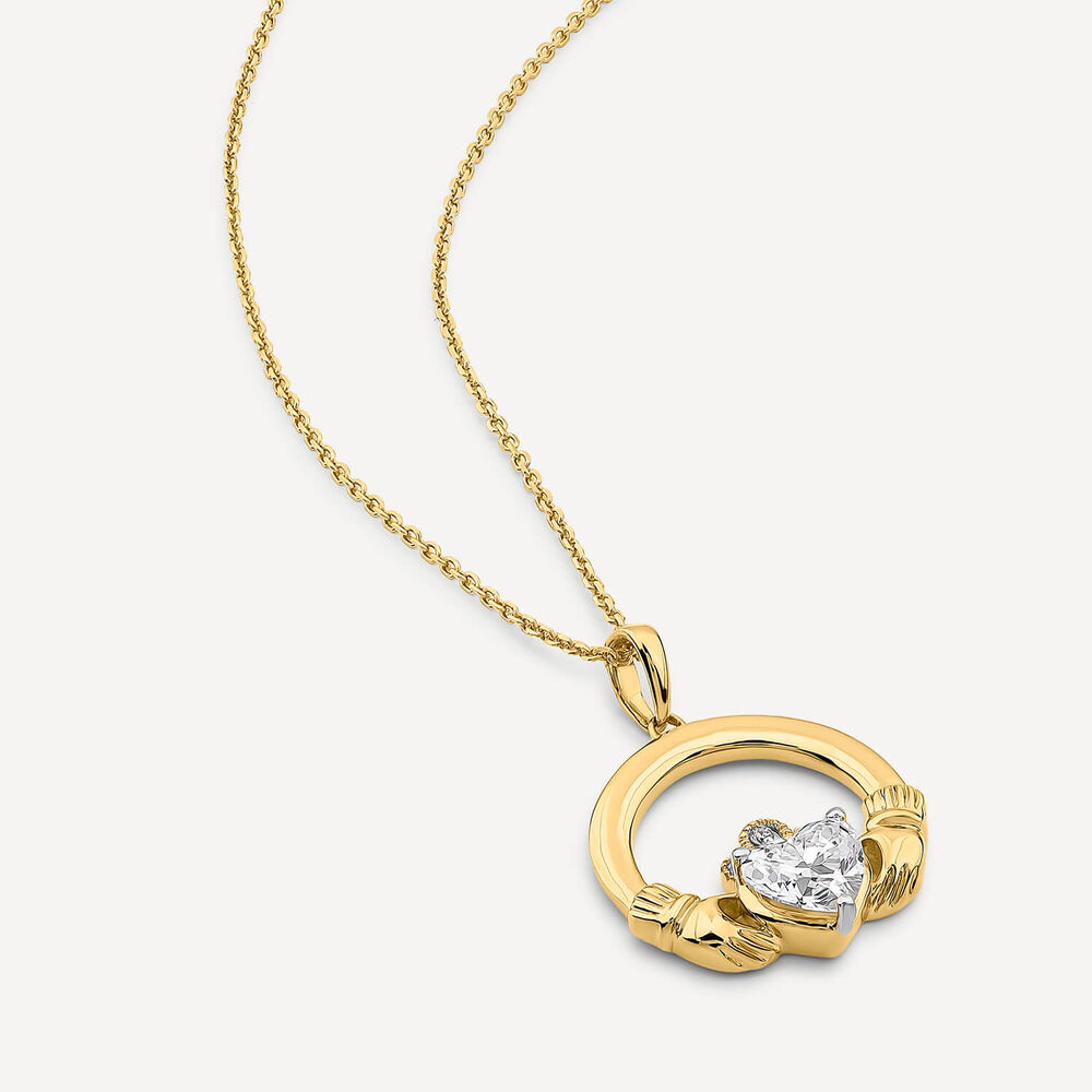 14ct Yellow Gold Lab Grown 0.75ct Diamond Claddagh Pendant image number 2