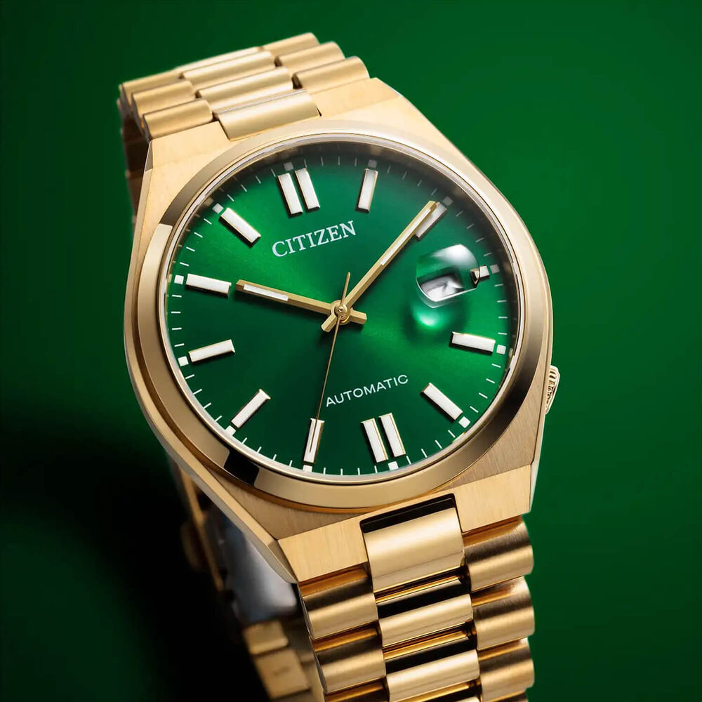 Citizen Tsuyosa 40mm Green Dial Yellow Gold Tone Steel Bracelet Watch image number 3