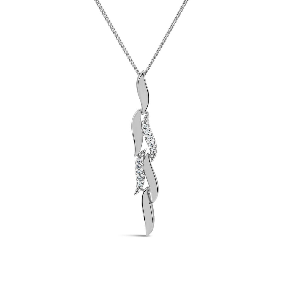 9ct White Gold 0.06ct Diamond Set & Polished Petals Pendant image number 0
