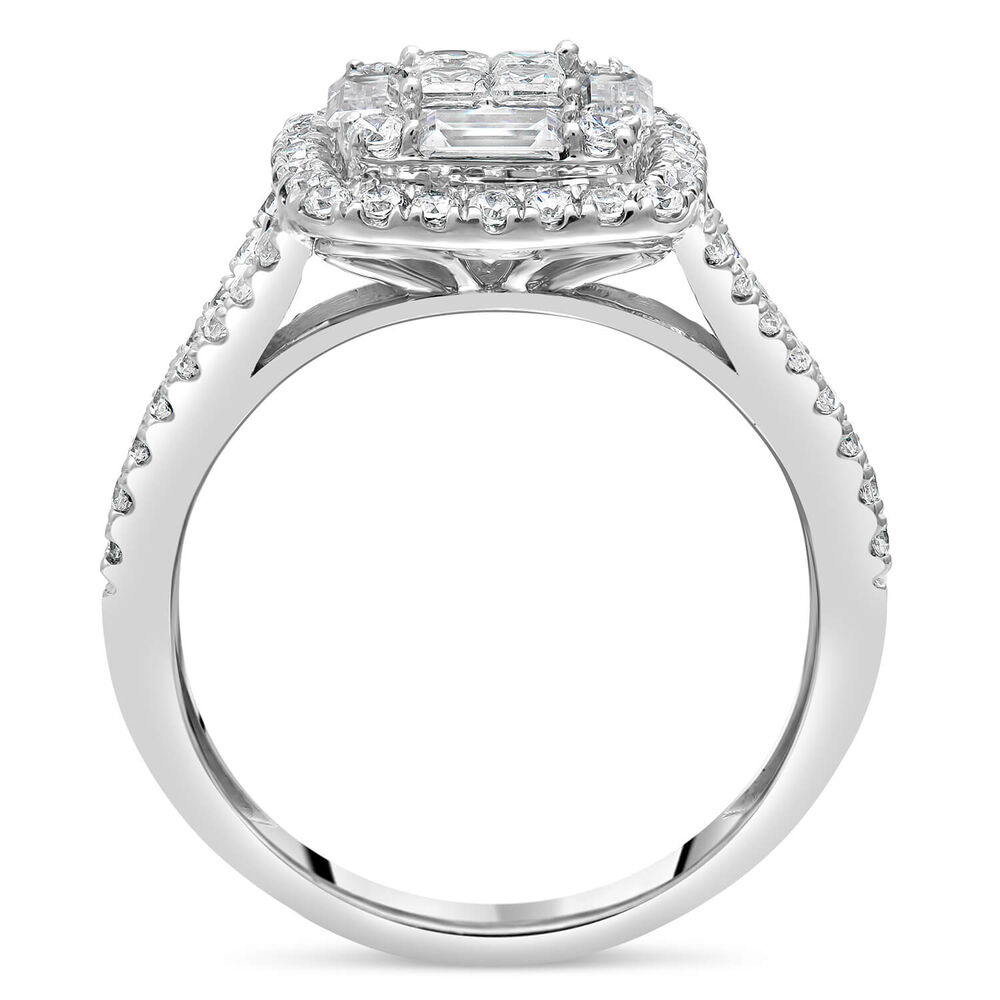 18ct White Gold 1.00ct Diamond Cluster Baguette Halo Ring image number 2