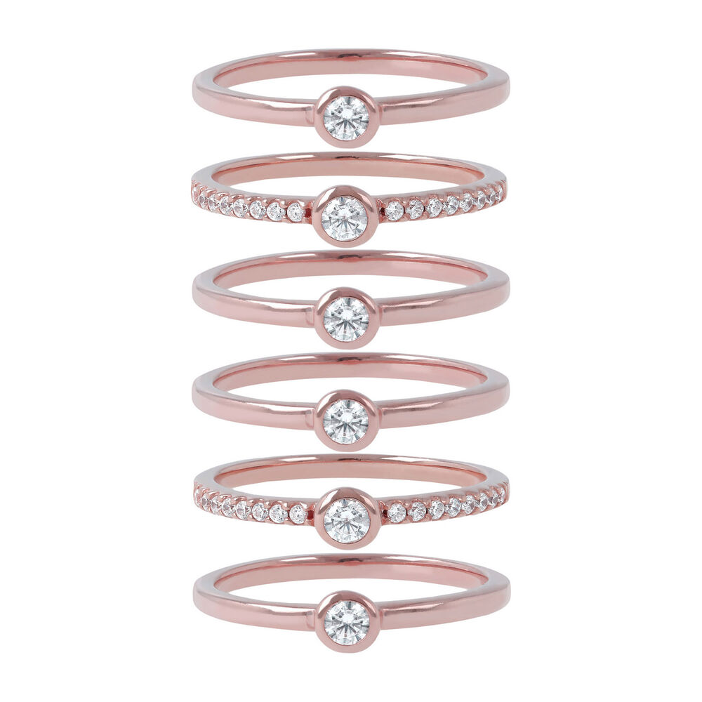 Bronzallure Purezza 18ct Rose Gold-plated Cubic Zirconia Set of 6 Stacking Rings