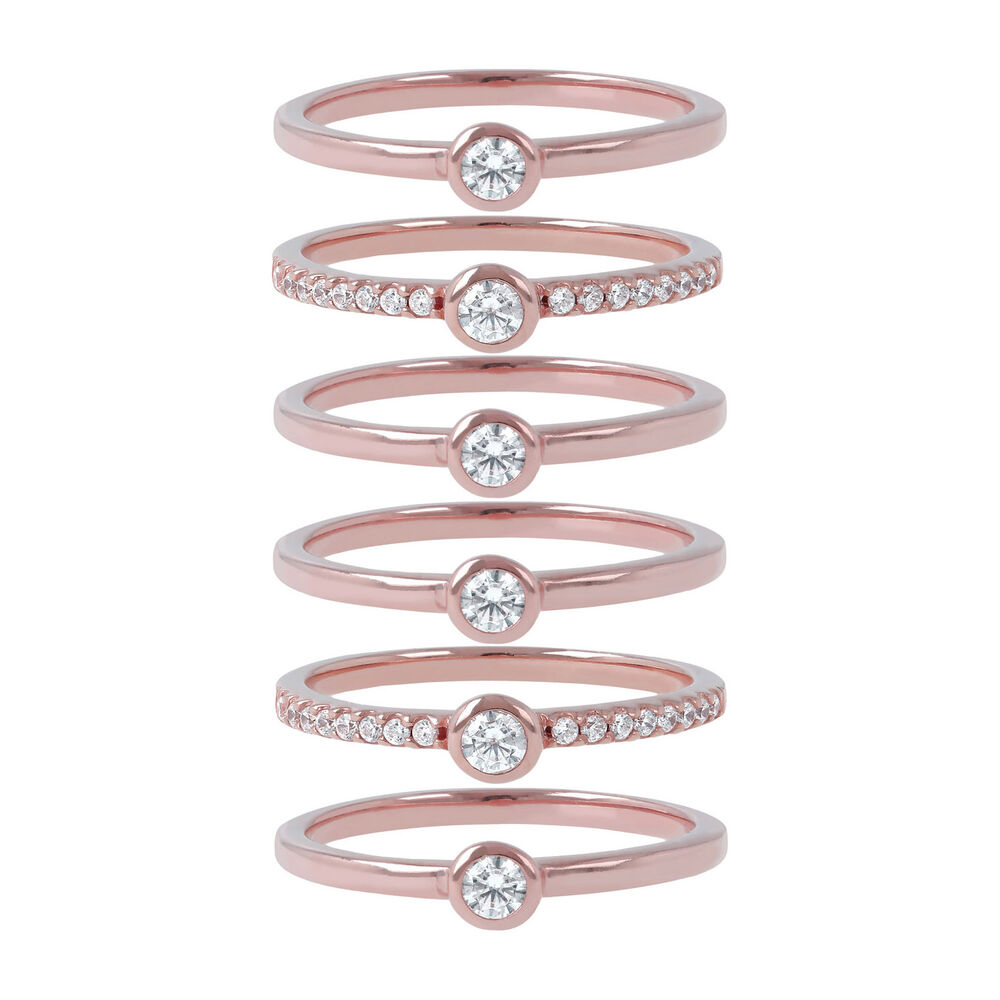Bronzallure Purezza 18ct Rose Gold-plated Cubic Zirconia Set of 6 Stacking Rings image number 1