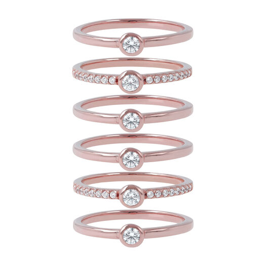 Bronzallure Purezza 18ct Rose Gold-plated Cubic Zirconia Set of 6 Stacking Rings