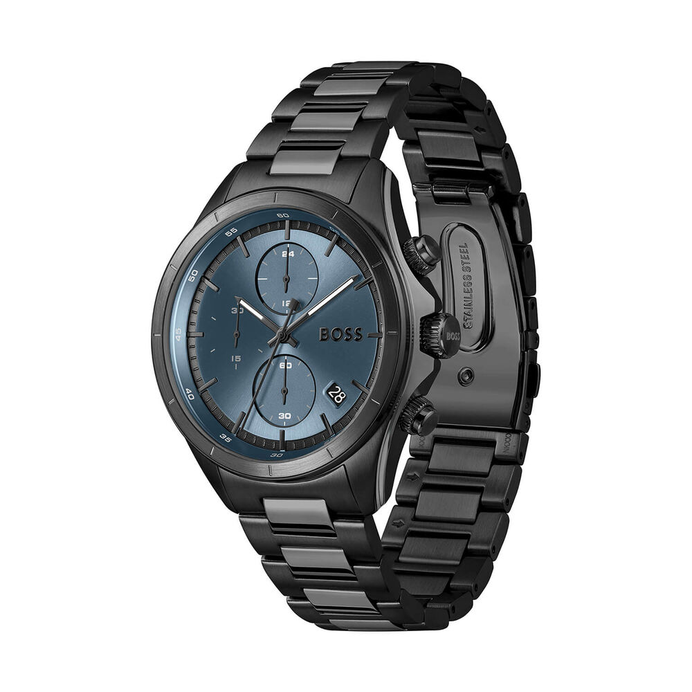 BOSS Bossletic 42mm Blue Dial Black Plated Steel Bracelet Watch