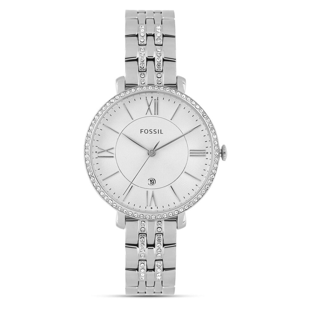 Fossil Jacqueline White Dial Cubic Zirconia Bezel Steel Bracelet Watch