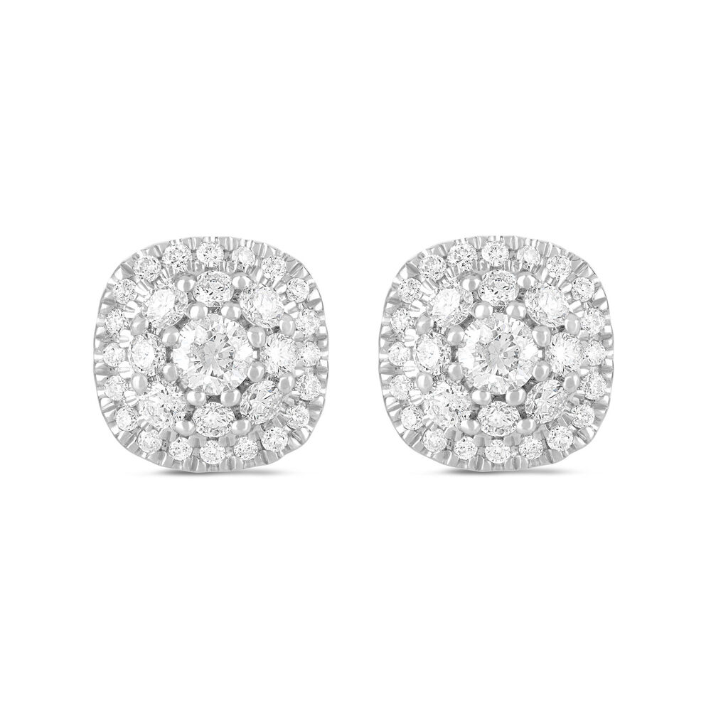 9ct White Gold 0.50ct Diamond Cushion Cluster Stud Earrings image number 0