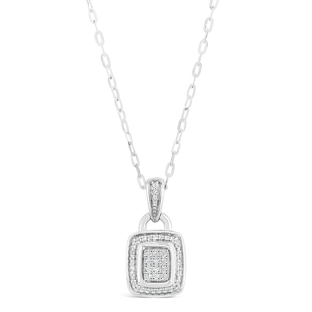 9ct White Gold 0.10ct Diamond Cluster Rectangle Halo Pendant image number 0