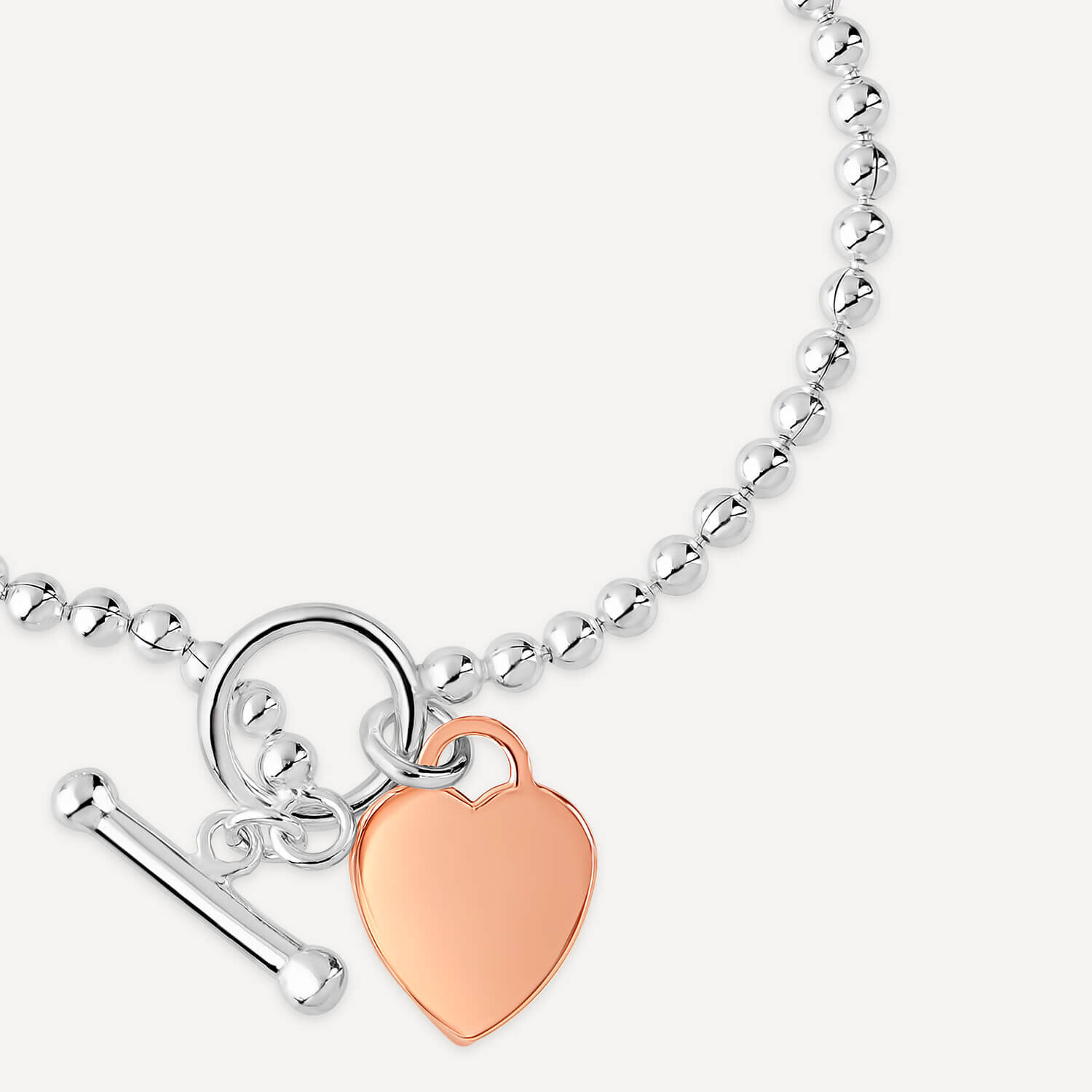 Sterling Silver Rose Gold Plated Heart T Bar Bracelet