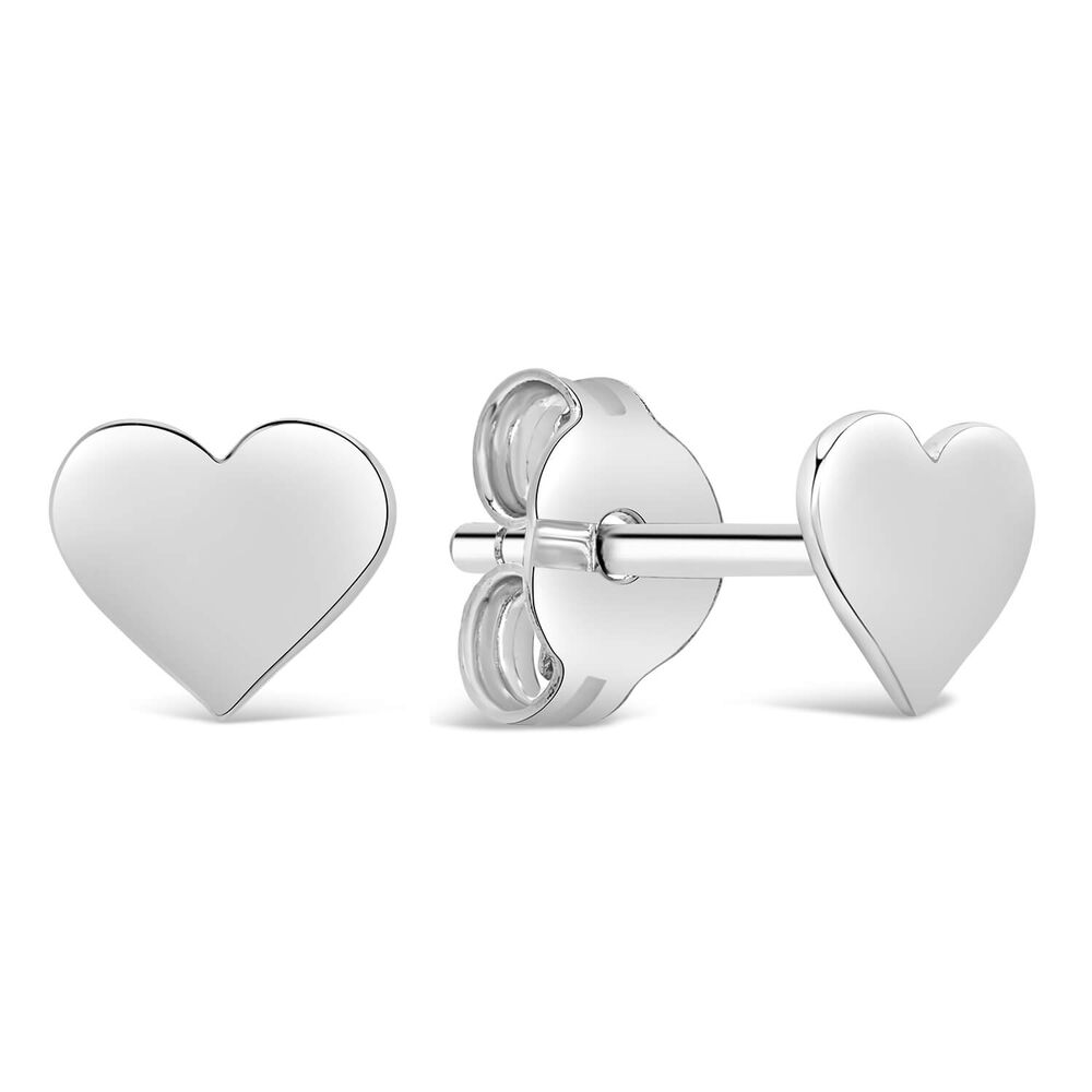 Ladies Sterling Silver Flat Polished Heart 6mm Stud Earrings