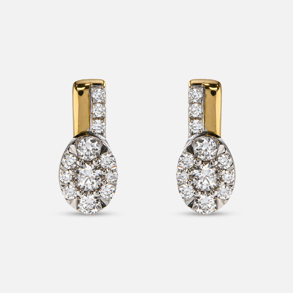 9ct Yellow & White Gold 0.30ct Oval Pave Diamond Two Bar Stud Earrings