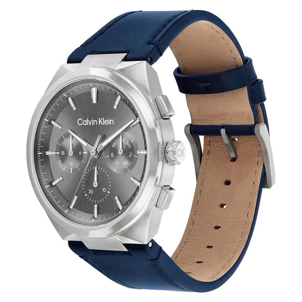 Calvin Klein 44mm Grey Dial Blue Leather Strap Watch image number 1