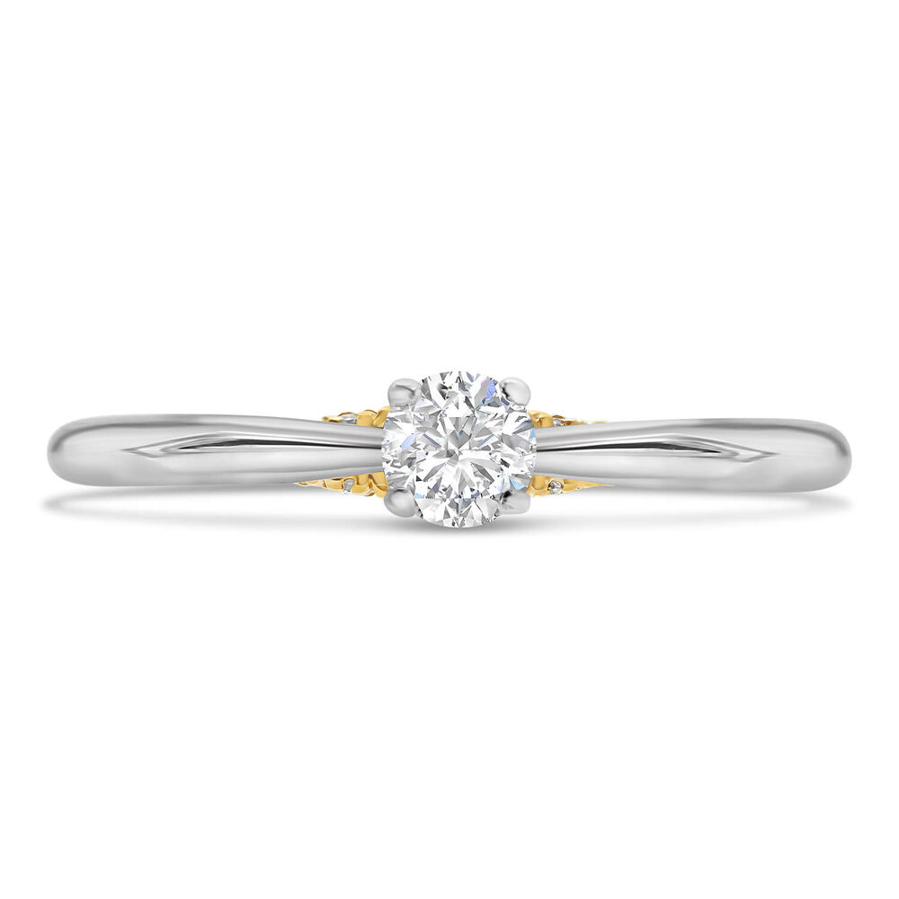 Kathy De Stafford 18ct White Gold ''Iris'' Diamond Solitaire & Yellow Gold Diamond Set Bridge 0.25ct Ring