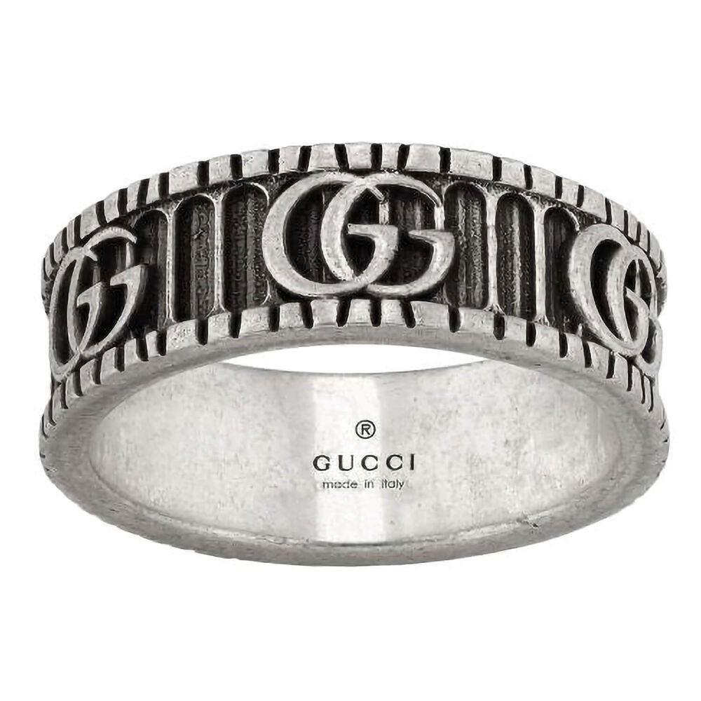 Gucci GG Marmont 8mm Aged Silver Ring