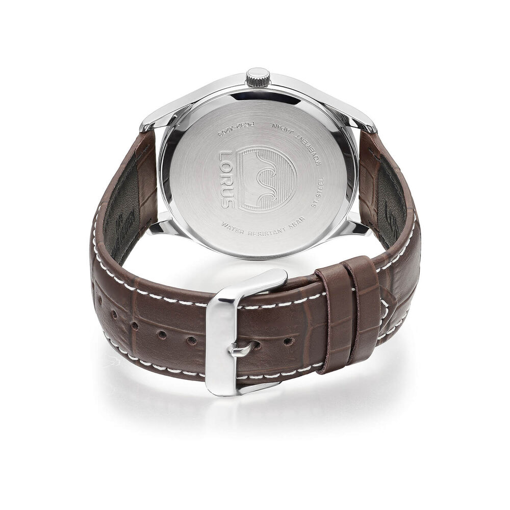 Lorus Quartz Gents 42mm Lake Blue & Green Dial Dark Brown Leather Strap Watch