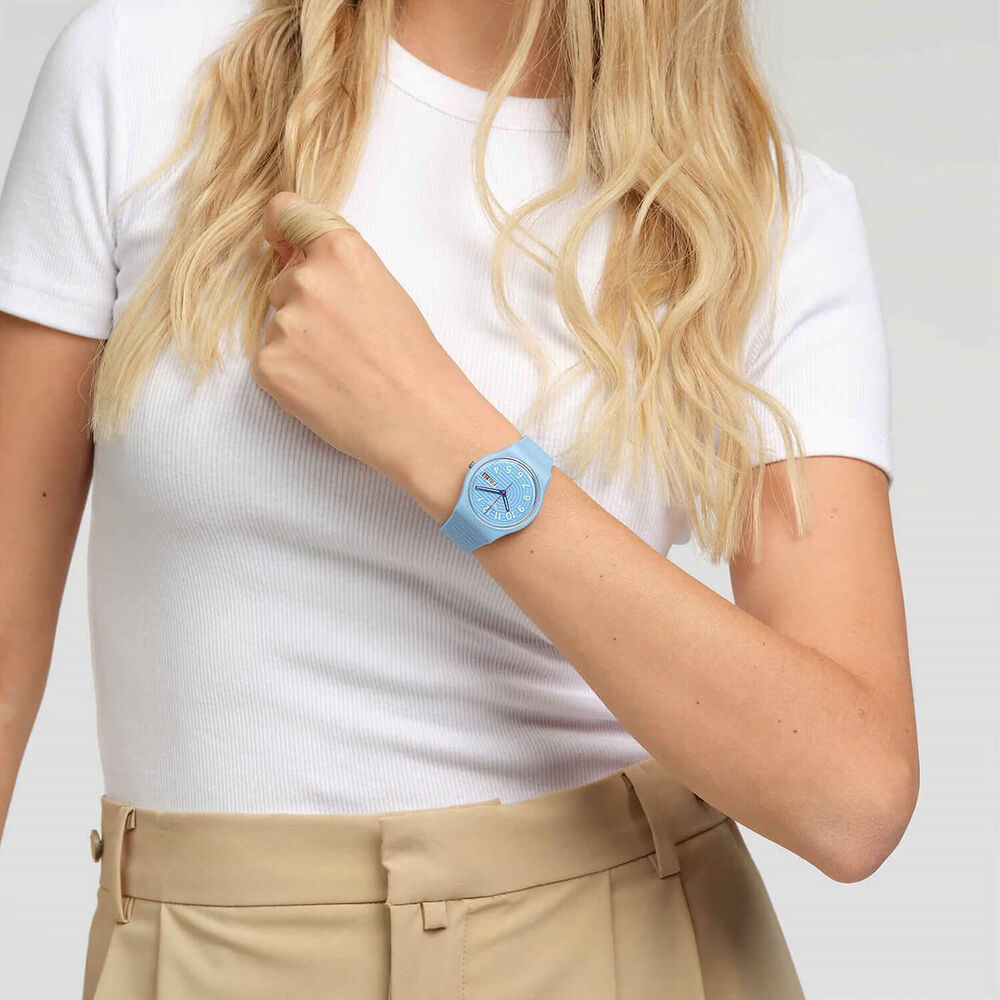 Swatch Trendy Lines in The Sky 34mm Light Blue Dial Strap Watch image number 3