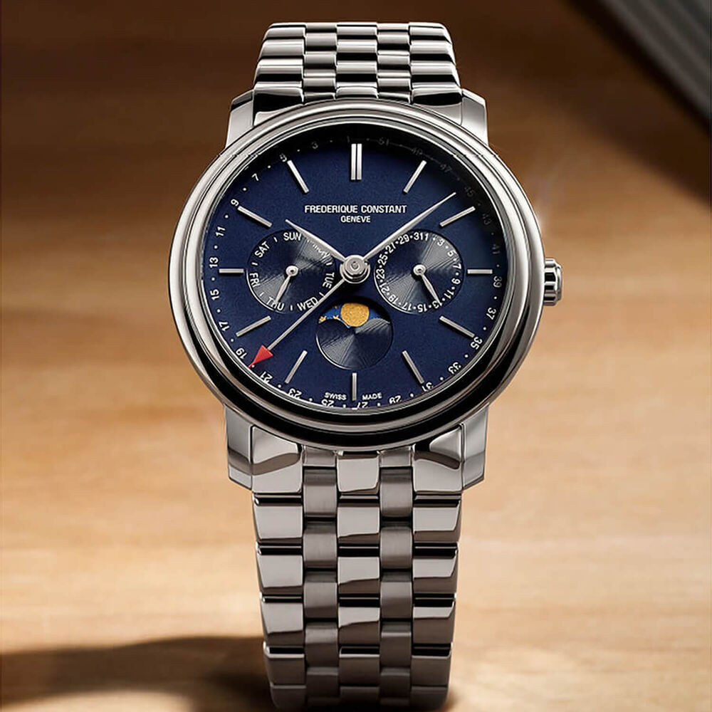 Frederique Constant 40mm Blue Dial Day Date Moonphase Bracelet Watch image number 3