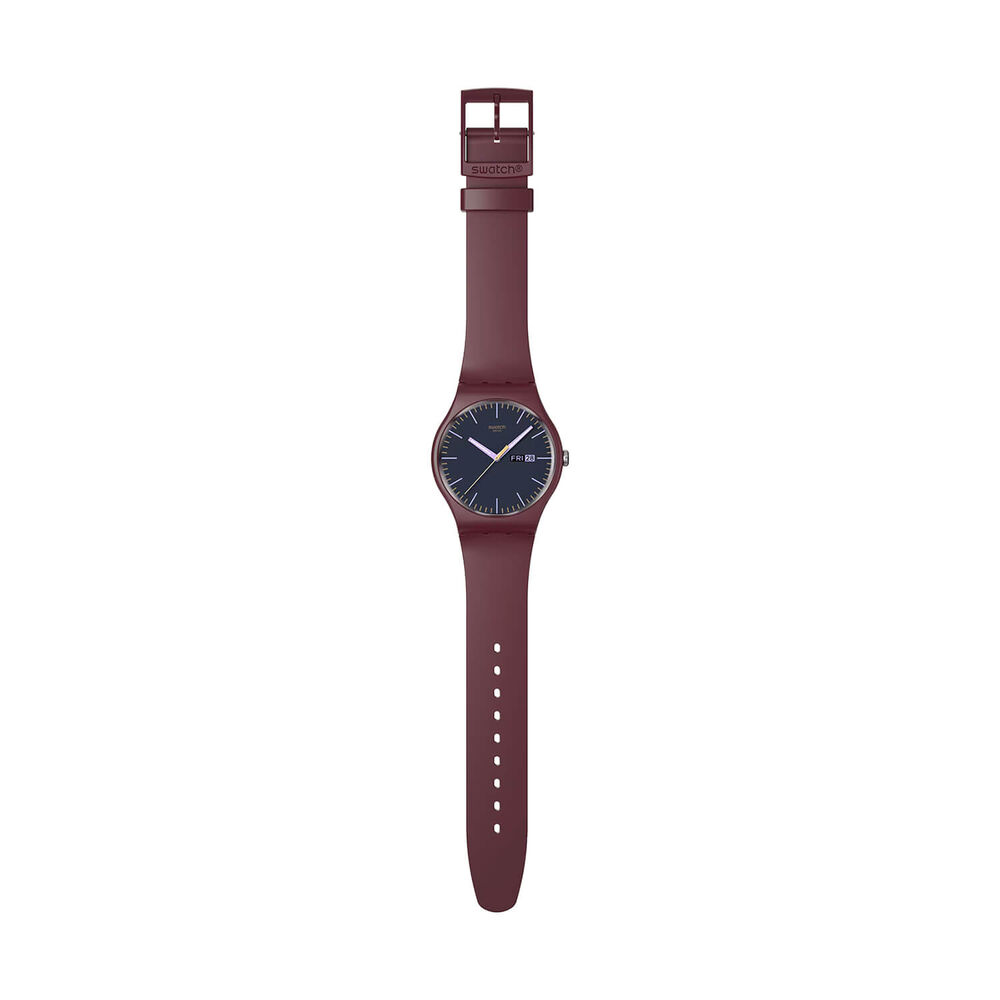 Swatch Burgundy Berry 41mm Grey Dial Brown Silicone Strap Watch image number 2