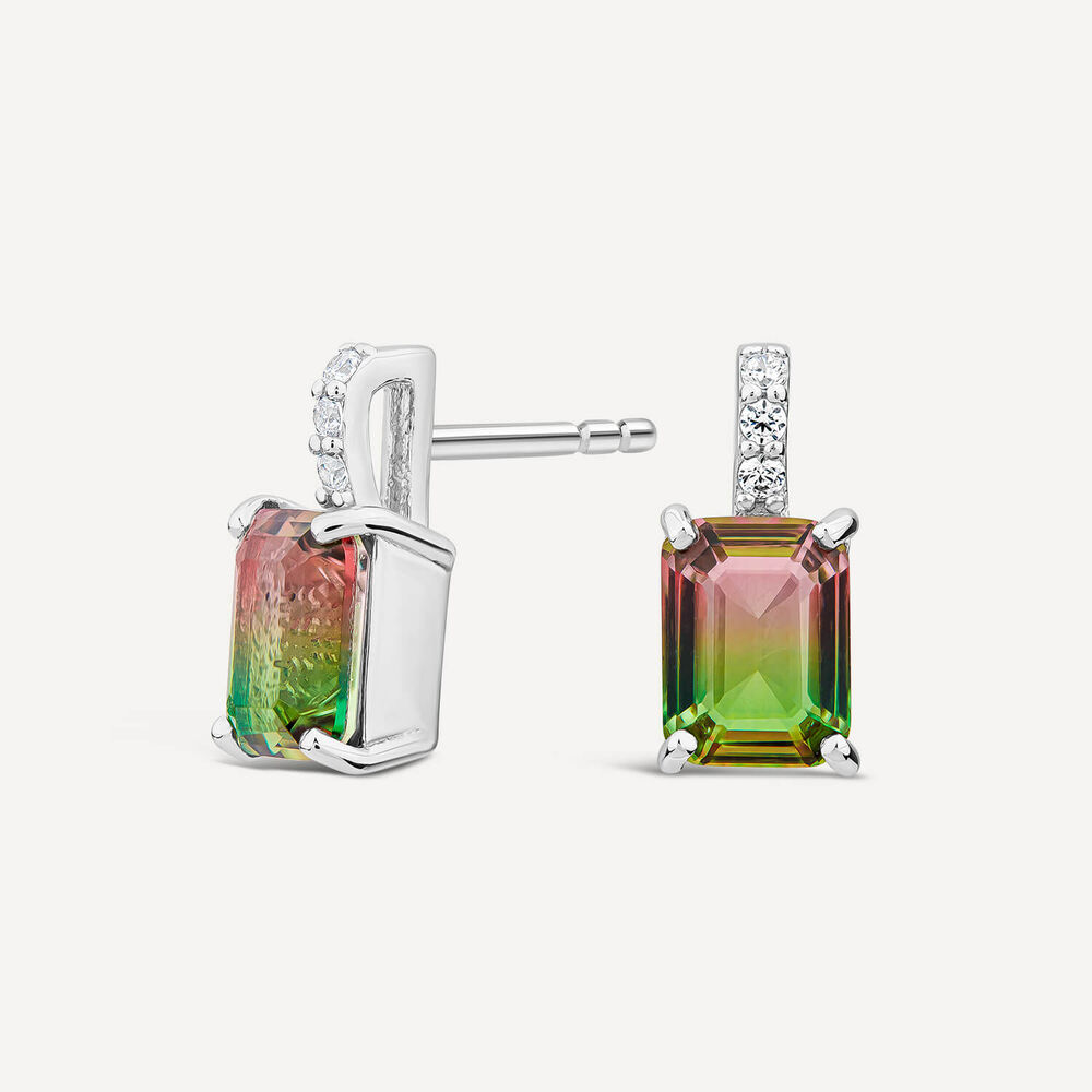 Sterling Silver Octagon Watermelon Stud Earrings