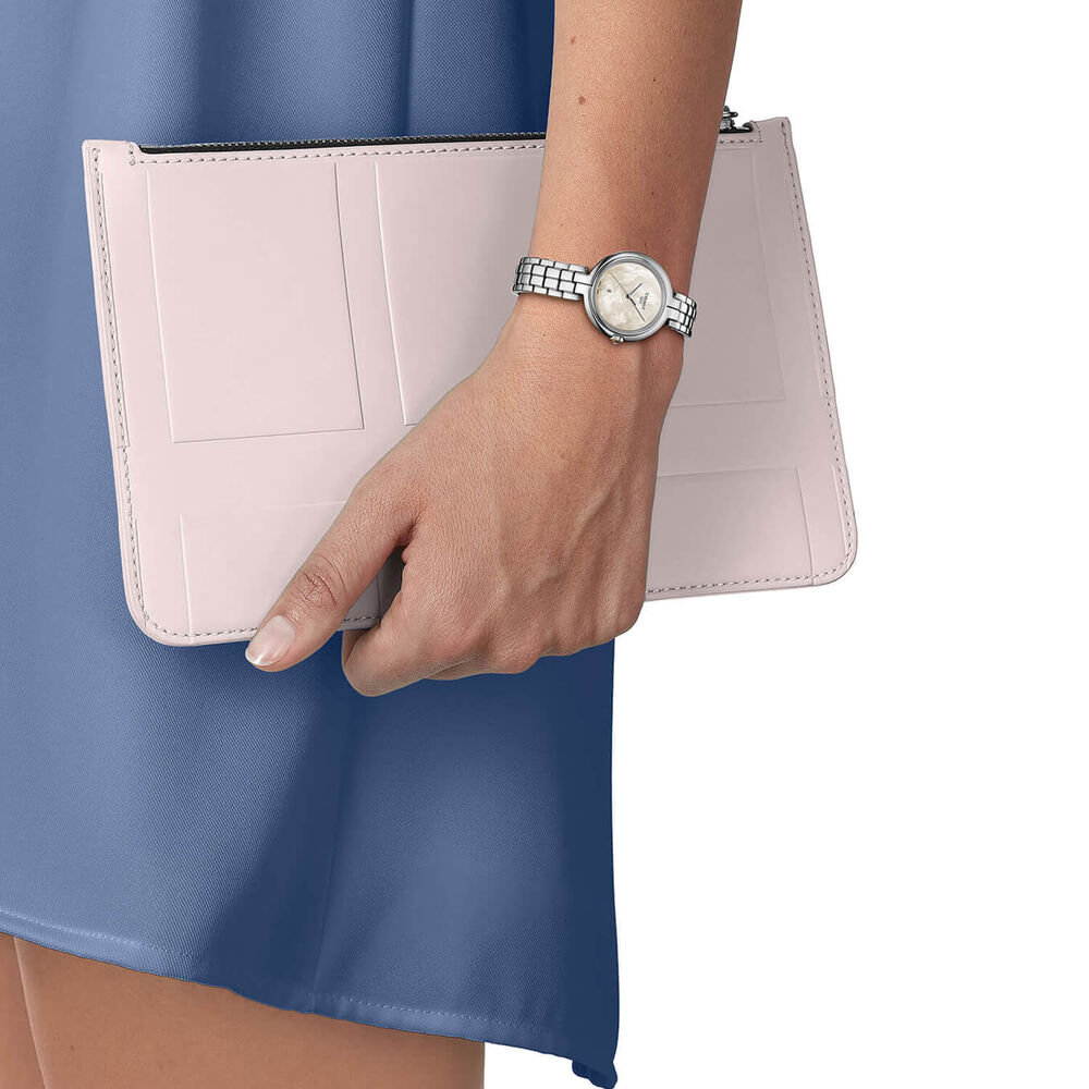 Tissot T-Lady Flamingo 30mm MOP Dial Diamond Dots Steel Bracelet Watch image number 3