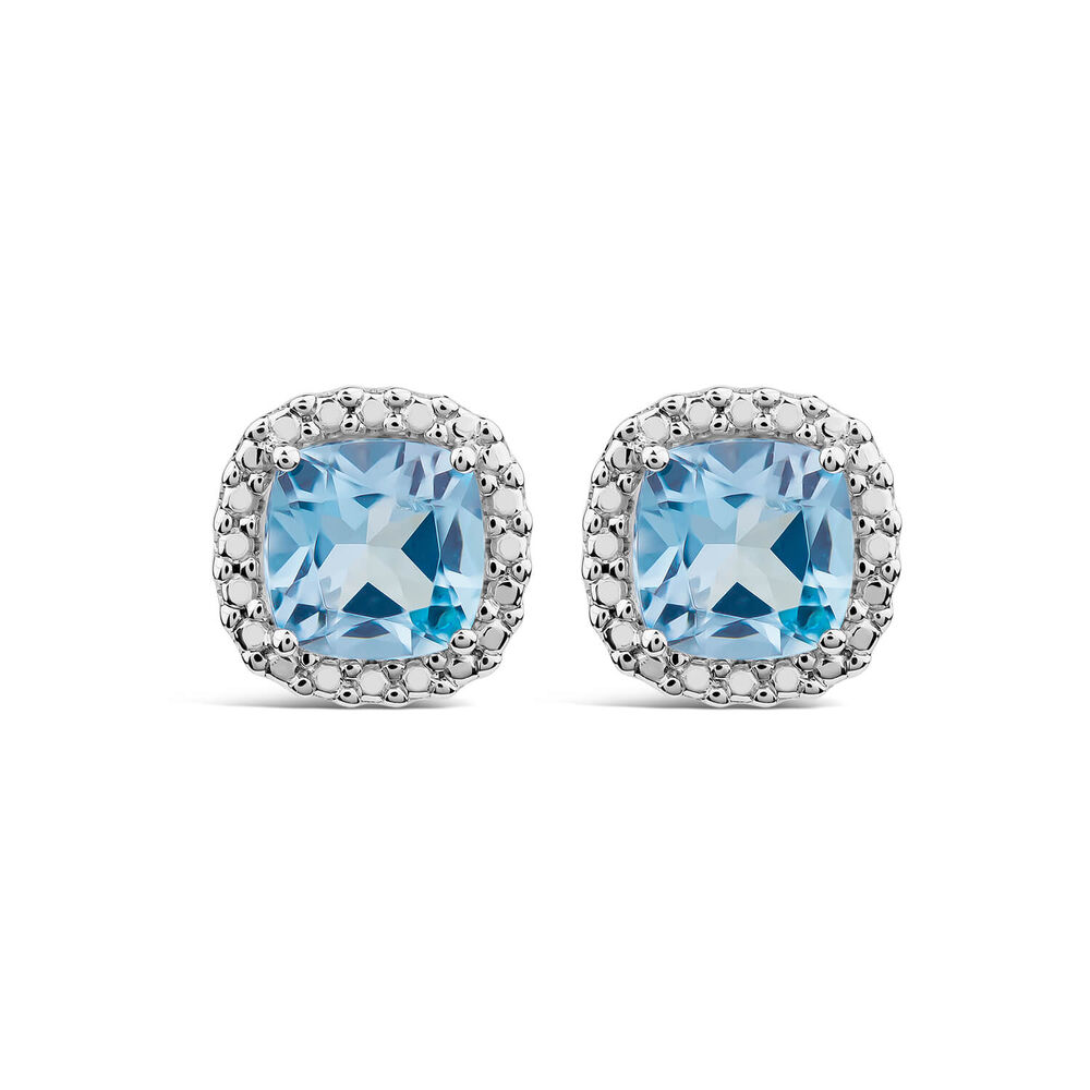 9ct White Gold Sky Blue Topaz Cushion Stud Earrings image number 0