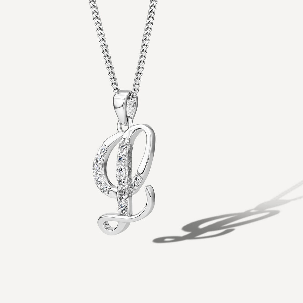 Sterling Silver Script Cubic Zirconia Initial "L" Pendant image number 1