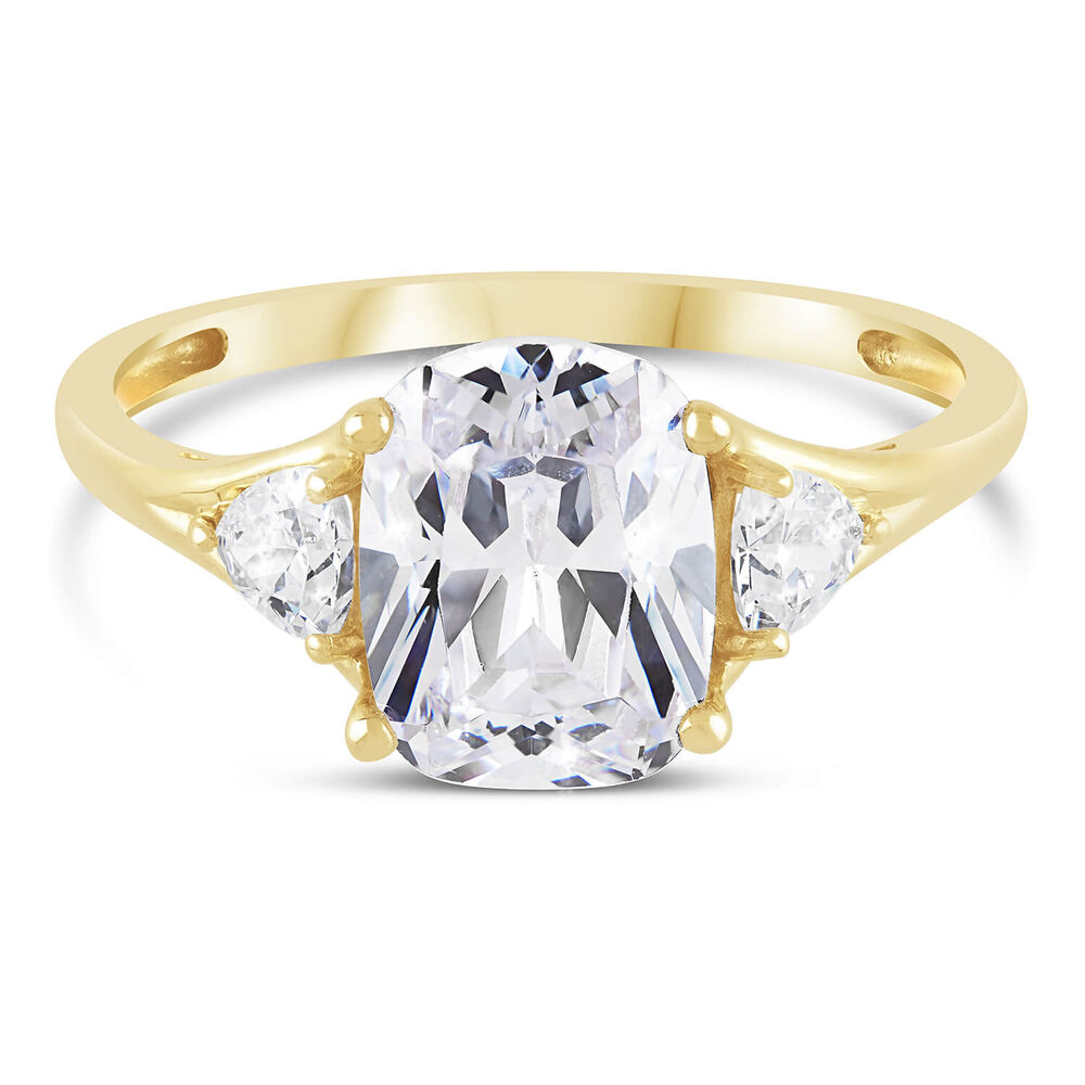 9ct Yellow Gold Cubic Zirconia Cushion & Sides Ring image number 4