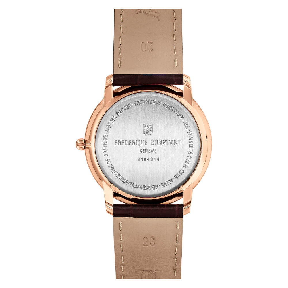 Frederique Constant Slimline Small Seconds Quartz Silver Dial Rose Gold PVD Case Brown Strap Watch image number 2