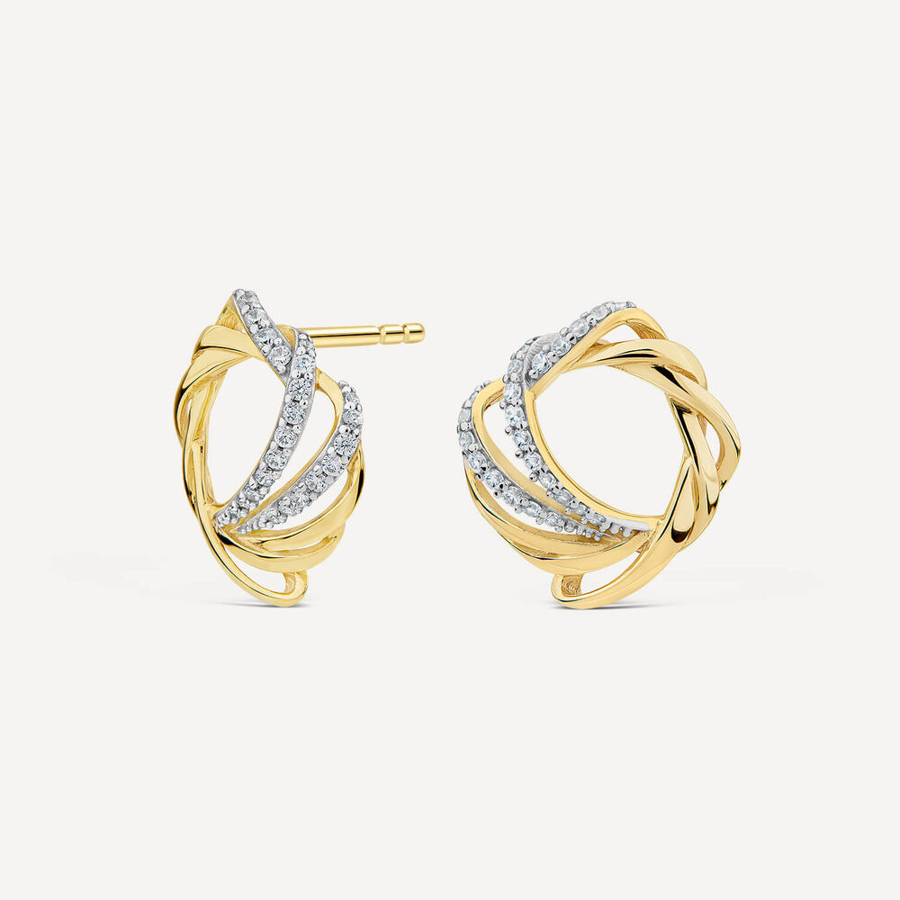 9ct Yellow Gold 3 Strand Twist Cubic Zirconia Large Stud Earrings image number 1