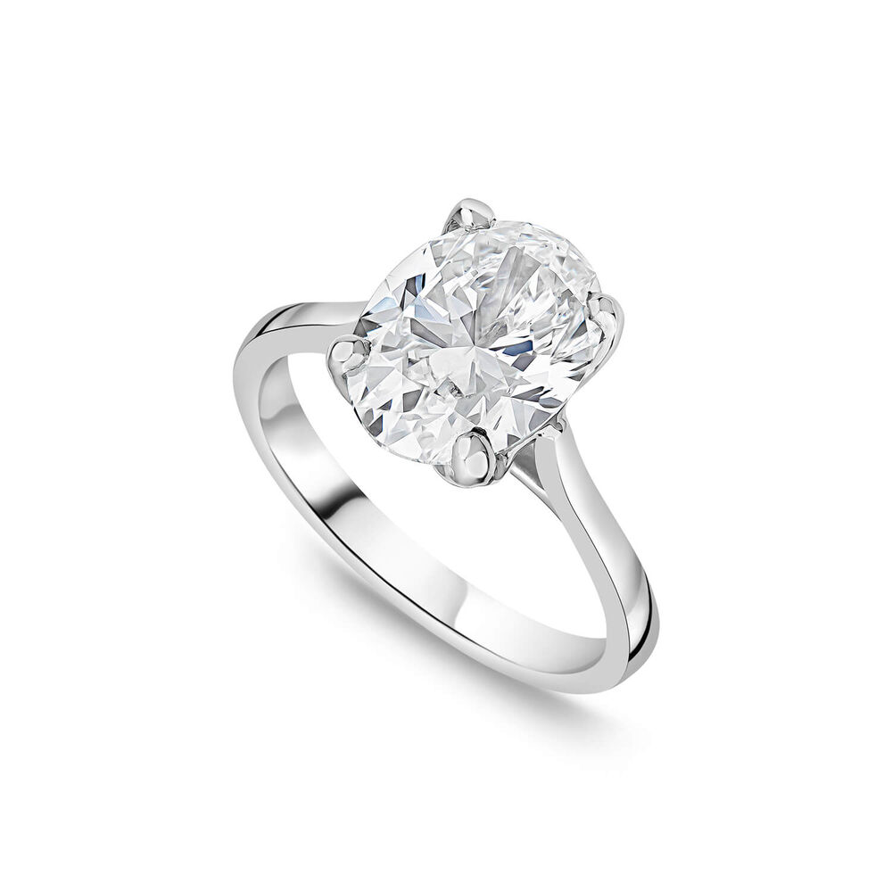 Platinum 3.14ct oval lab-grown diamond solitaire engagement ring angled view image number 0