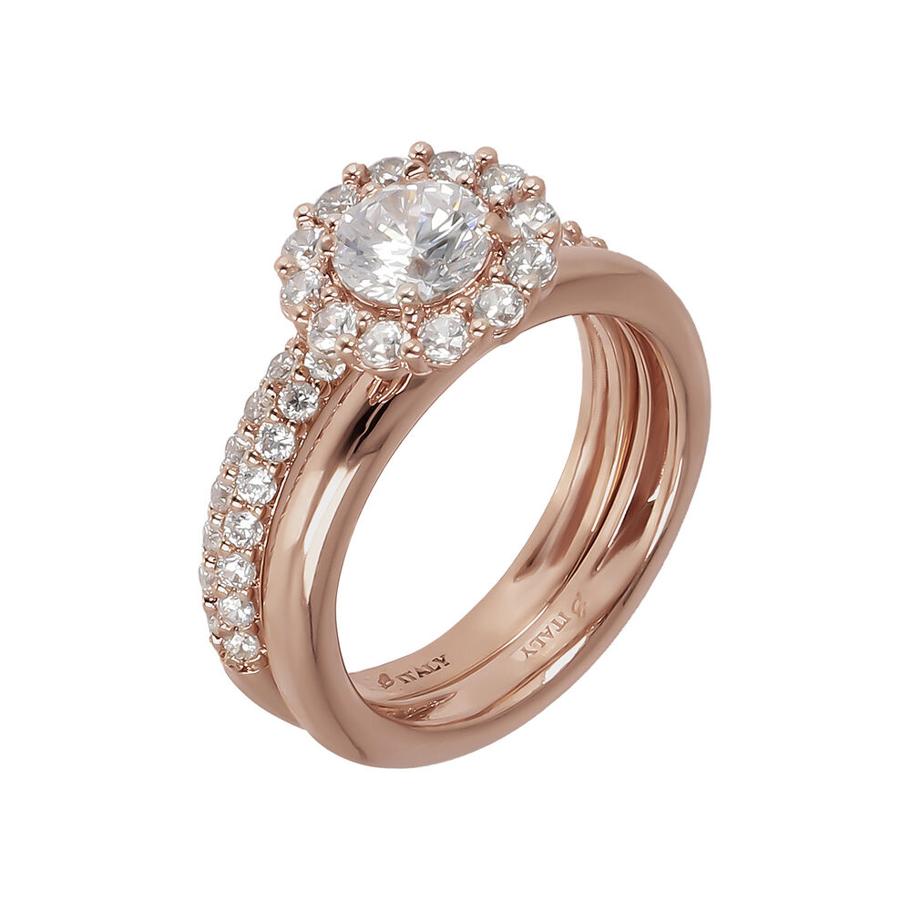 Bronzallure 18ct Rose Gold Plated Solitaire Ring and Band Set