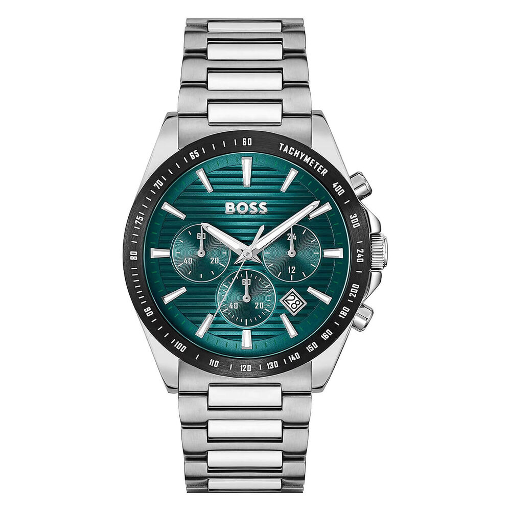 BOSS Strike 41mm Teal Chronograph Dial Steel Bracelet Watch image number 0