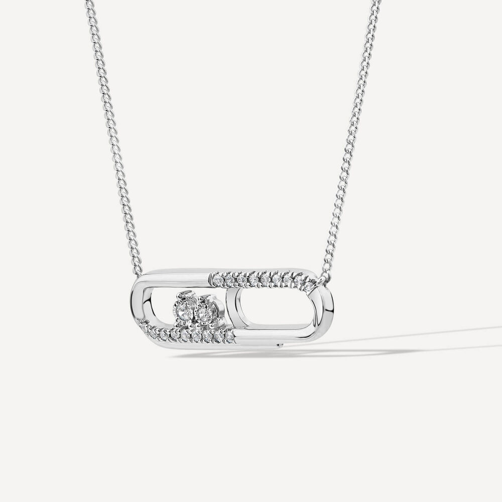 9ct White Gold 0.10ct Diamond Set Paperclip Necklet