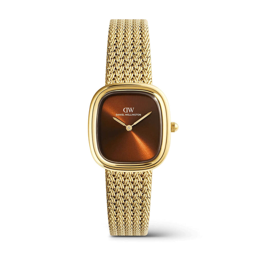 Daniel Wellington Margot 24x26mm Amber Sunray Dial Gold Tone Steel Braided Mesh Bracelet Watch