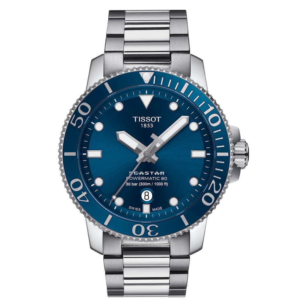 Tissot Seastar Powermatic 80 43mm Blue Dial Steel Case Bracelet Watch