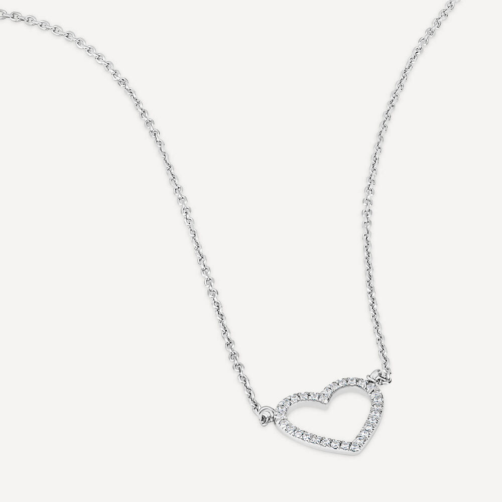 9ct White Gold 0.05ct Diamond Open Heart Necklet image number 2
